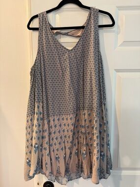 entro Blue and Cream Boho Printed Swing Tank Dress
